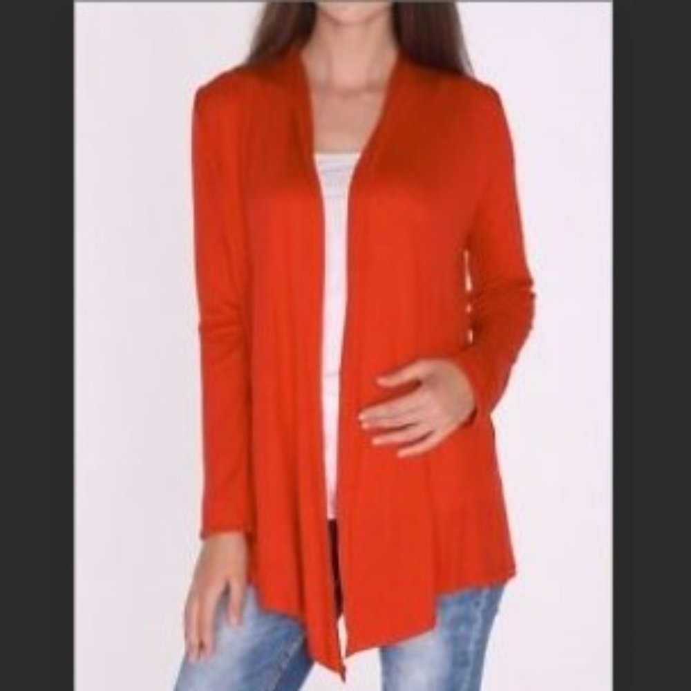 Draped Front Orange Cardigan trendy style Size M - Picture 4 of 6